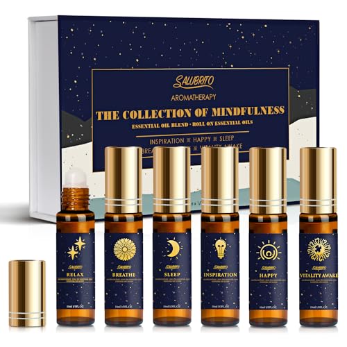 SALUBRITO Ätherische Öle Set, Roll On Ätherische Ölmischungen Set, Aromatherapie Öle für Massage, Körperpflege, Schlafen, Atmen, Entspannen, Geschenk für Frauen und Männer