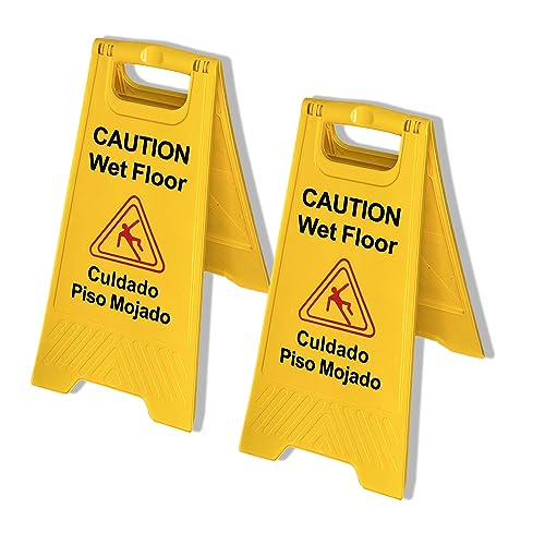 Bazaar Bundle 2er Pack, Warnschild "CAUTION WET FLOOR" Schild doppelseitig ausklappbar zweisprachig für öffentliche Sicherheit drinnen und draußen mit zwei Sprachen Englisch/Spanisch