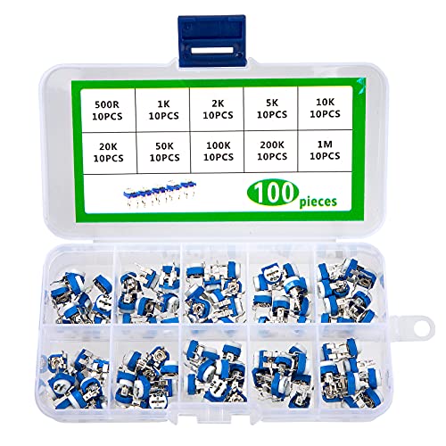 Trimmer Potentiometer Variabler Widerstand 500 bis 1M Ohm RM065 Sortiment Kit mit Aufbewahrungsbox 10 Wert 100 Stück