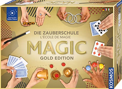 Kosmos 694319 MAGIC Die Zauberschule - Gold Edition, 75 Zaubertricks und Illusionen, 18 Zauberutensilien, innovatives Anleitungskonzept drei Schwierigkeitsstufen, Zauberkasten für Kinder ab 8 Jahre