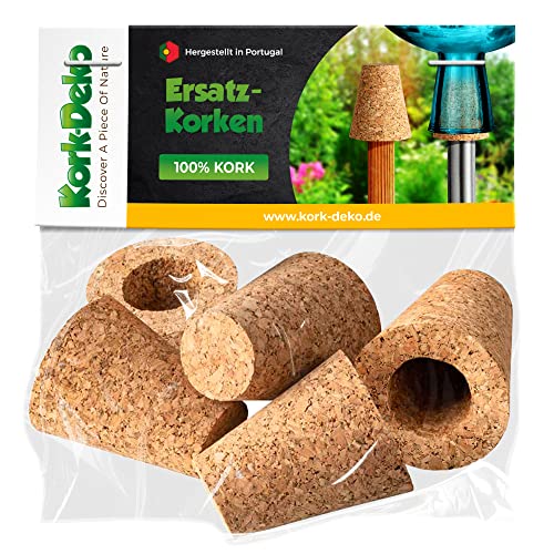 Korken für Rosenkugel | Passend für Lauschaer Glas | 5er Pack | Korkaufsatz für Rosenkugelstab | Ersatzkorken Gartenkugeln | Kork für Lauscha Glas