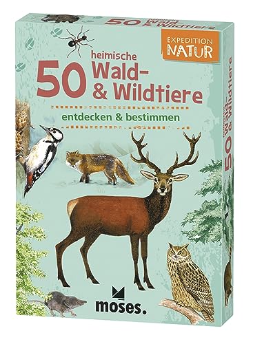 Moses 9739 Expedition Natur - 50 heimische Wald und Wildtiere | Bestimmungskarten im Set | Mit spannenden Quizfragen