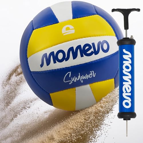 Momevo Sundowner Offizieller Beachvolleyball mit Ballpumpe, langlebig, offizielle Größe 5, handgenäht, weiche Oberfläche - für Outdoor Sandsport Strandsport Geschenk