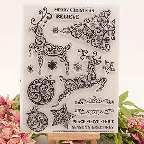 ECMQS Weihnachten Hirsch Baum DIY Transparente Briefmarke, Silikon Stempel Set, Clear Stamps, Schneiden Schablonen, Bastelei Scrapbooking-Werkzeug