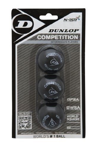 Dunlop Squashbälle Competition gelb, 3 Stück im Blister, für Anfänger und Fortgeschrittene – Speed langsam