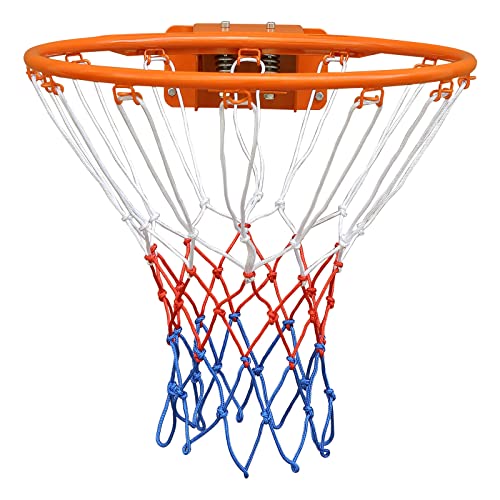 FUNJRPE Basketballkorb mit doppelter Feder, solider Rand, Basketballnetz, zum Aufhängen für drinnen und draußen, mit Allwetternetz, wandmontierter Basketballkorb, 45,7 cm