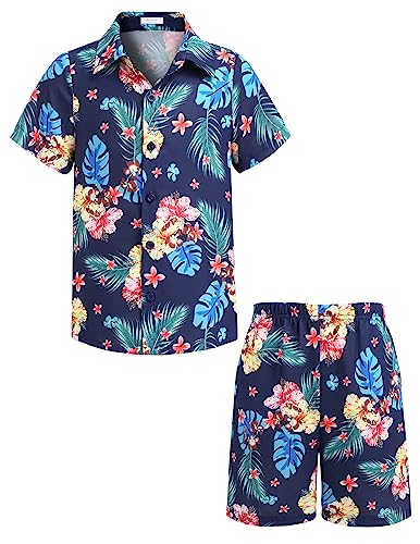 Arshiner Jungen Hemden mit Shorts Set Kinder Sommer Hawaii Kleidung Freizeit Sunny Strand Bekleidungssets für Jungen 10-11 Jahre 150