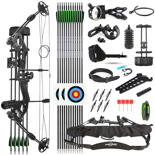 SHARROW Compoundbogenset Jagdbogen 30-55lbs Einstellbar Compound Bogen und Pfeile Set Sportbogen Erwachsene Compound Bögen für Outdoor Bogen Jagd LH/RH (Rechte Hand, Schwarz)