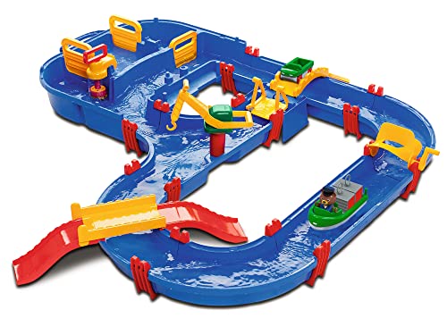 AquaPlay - MegaBridge - Wasserbahnset mit 3 Spielstationen und 49 Teilen, inklusive BO der Bär, Amphibienauto und Transportboot mit 2 Containern, für Kinder ab 3 Jahren