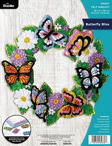 Bucilla Felt Wreath Applique Kit 16.5" Round-Butterfly Bliss