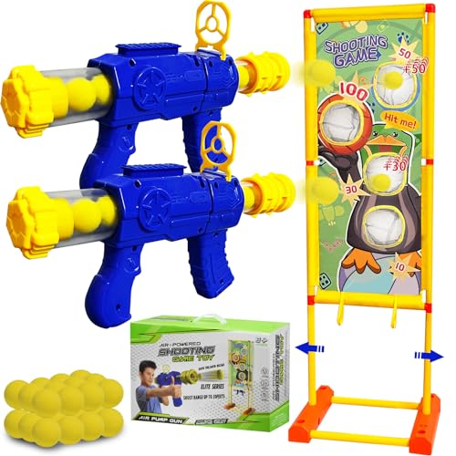 Schießen Spielzeugpistolen Zielscheibe Set für Kinder Aktivitätsspiel 2 Popper Air Guns mit 24 Schaumstoffbällen Indoor Outdoor Spielzeug ab 5 6 7 8 9 10+ Jahre Jungen Mädchen Rollenspiele