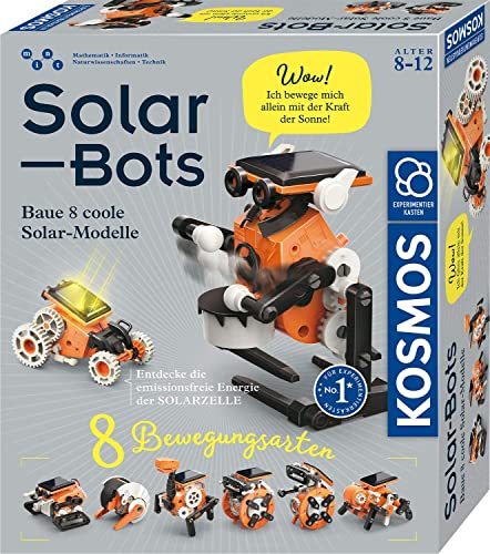 KOSMOS 620677 Solar Bots, Baue 8 Solar-Modelle, Bausatz für Roboter mit Solarenergie-Antrieb, Solarzelle mit Motor, Experimentierkasten für Kinder ab 8-12 Jahre