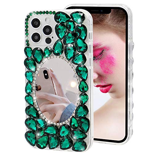 MVKZFE Glitzer Diamant Hülle für Samsung Galaxy S23 Ultra 5G,Glänzend Kristall Strass Spiegel Make-up Dame Handyhülle,Harte PC Rückseite mit Weich TPU Kante Schutzhülle & Schutzfolie,Grün