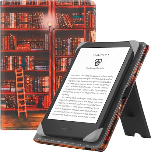 HGWALP Universal Hülle für Alle 6" eReaders, Folio Ständer Hülle mit Handschlaufe Kompatibel mit Kindle/Kindle Paperwhite/Kobo/Tolino/Pocketook/Sony 6 Zoll E-Book Reader-Library