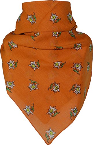 Harrys-Collection Bandana mit Edelweiss in 15 Farben aus Baumwolle, Größen:Einheitsgröße, Farben:orange