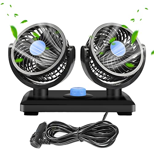 Sporgo Auto Ventilator 12V Doppellüfter, Auto Kfz Lüfter 360 Grad Drehbar mit 2 Geschwindigkeiten Einstellbar, Mini Gebläse Wenig Lärm Klimaanlage Fan für Autos, LKWs, SUV