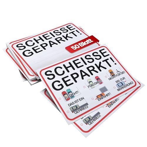 Knöllchen scheisse geparkt! Humoristischer Strafzettel für Falschparker | DIN A6 (14,8 x 10,5 cm) 50 Blatt | Notizzettel für die Auto-Windschutzscheibe