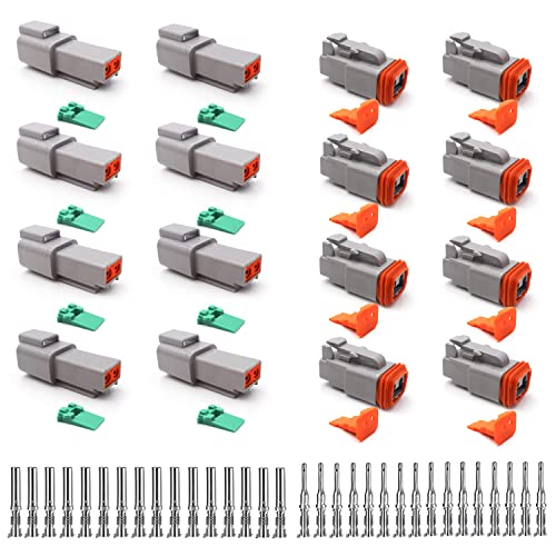 Deutscher Stecker KFZ 2 Polig,DT-Stecker-Set,8 Sätze Wasserdichter Elektrischer Steckverbinder,22-18AWG DT Serie Kabelstecker für Auto, Motorräder, LKW, Boots