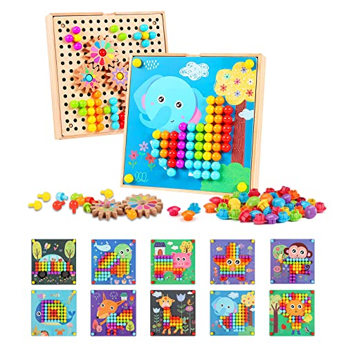 Mosaik Steckspiel 3d mit Zahnrädern,Farbe Steckspiel Mosaik Pegboard Gabelungen,Early Pädagogische Steckspiel für 2 3 4 5 Kinder,Steckspiel Infancia Geschenk aus der Jungen und Mädchen (180 Stück)