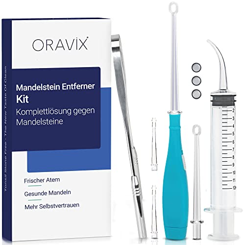 ORAVIX Tonsillenstein Entferner Set - Einfach Mandelsteine Entfernen und Mundgeruch stoppen - Mit LED-Licht, Zungenreiniger und Spritze