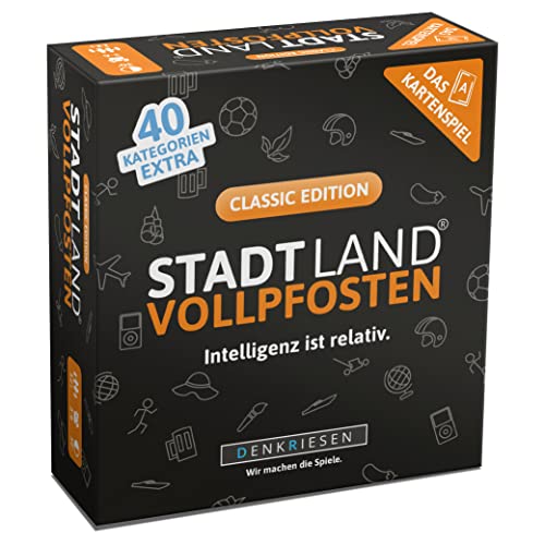 DENKRIESEN - Stadt Land VOLLPFOSTEN® Das Kartenspiel – Classic Edition Intelligenz ist relativ - Sonderedition | Familienspiel für Spieleabend | Geschenkidee