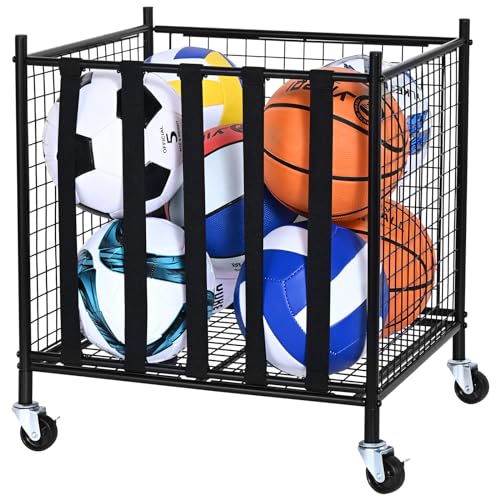 VEVOR Ballwagen Rollwagen 507 x 500 x 545 mm Sportbällen, Abschließbarer Basketballkäfig Ballkäfig, Sportausrüstung für den Innen- und Außenbereich, Rollbar Aufbewahrungswagen aus Stahl für Garagen