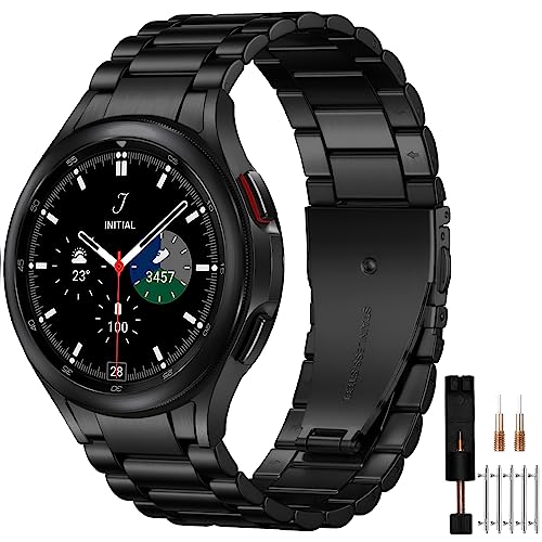 Mastten Kompatibel mit Samsung Galaxy Watch 4/Watch 5/Watch 6 Armband 44mm 40mm Herren, Keine Lücke Edelstahl Metallarmband für Galaxy Watch 5 Pro 45mm/Watch 4/6 Classic 47mm 46mm 43mm 42mm, Schwarz