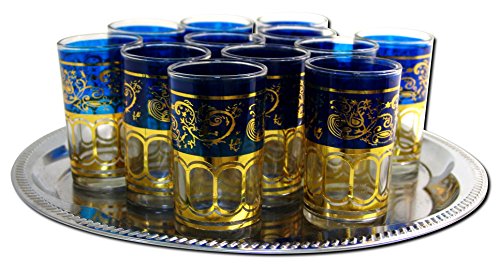 Glass Ware 12x Teegläser Marokko orientalische Teegläser blau gold