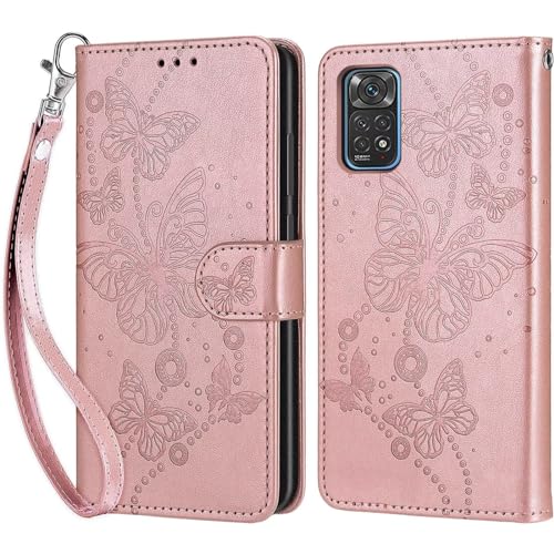 Tivenfezk Nadoli Handyhülle für Xiaomi Redmi Note 11,Blumen Schmetterling Hülle PU Leder Klapphülle Klappbar Schutzhülle Handytasche Stoßfeste Brieftasche Flip Case Cover