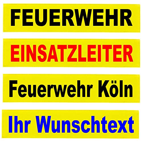 Reflexschild Rückenschild Zitronengelb leuchtgelb reflektierend mit Wunschtext individuell wie RETTUNGSDIENST FEUERWEHR NOTARZT in 15x5cm, 13x2,5cm, 30x5cm 38x8cm, 40x8cm, 42x8cm, 38x16cm (38x8cm)