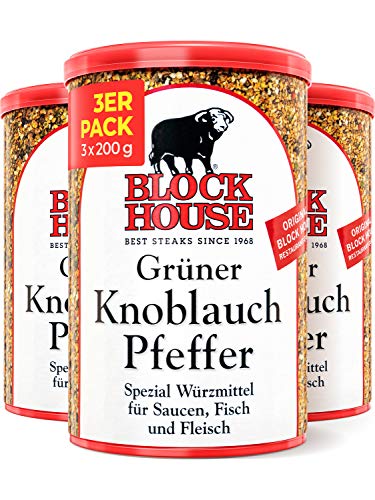 Block House Knoblauchpfeffer mit weissem Pfeffer 3x 200g - Gewürzmischung in Restaurantqualität