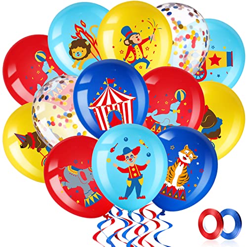 Suilung 60er Pack Karneval Party Luftballons Dekorationen, 12 Zoll Zirkus Tier Latex Konfetti Luftballons für Karneval Geburtstag Clown Party Schausteller Party Baby Shower Zubehör