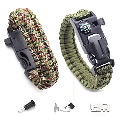 Camouflage-Armband, Outdoor-Werkzeugset Enthält Einen Kompass,EIN 3,6 Meter Langes Regenschirmseil, Einen Feuerstarter, Notfall Messer & Pfeifen, Multi-Werkzeug, für Expeditionen, Camping (Army Green)