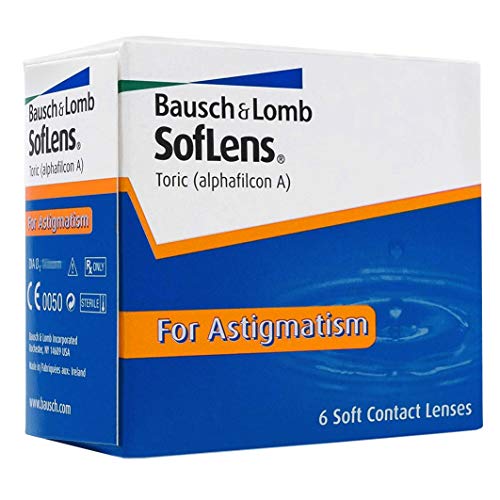 Bausch + Lomb SofLens Toric Monatslinsen, torische Kontaktlinsen, weich, 6 Stück BC 8.5 mm / DIA 14.5 / CYL -2.25 / Achse 180 / 0 Dioptrien