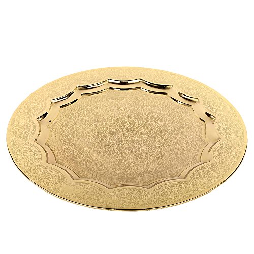 albena shop Orientalisches rundes Tablett aus Metall OLIM Ø 50cm Gold b-Ware | Marokkanisches Teetablett | 2.Wahl Metallteller, dekoratives Metallteller mit kleinen Fehlern | Dekoration