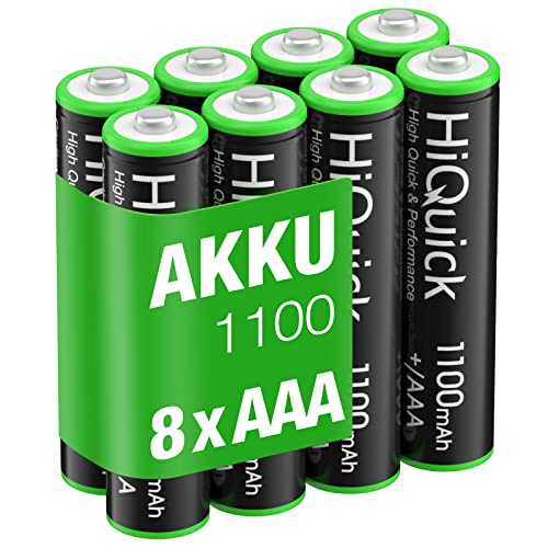 HiQuick Micro AAA Akku, NI-MH 1100mAh wiederaufladbar Batterien, geringe Selbstentladung 1.2V Akku, 8 x Micro AAA