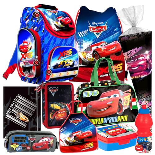 Disney Cars Auto 10 Teile Set Schulranzen Ranzen Schultüte 85 cm Federmappe Tasche Tornister mit Sticker-von-Kids4shop