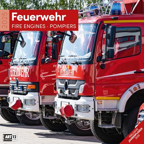 Feuerwehr 2025, Wandkalender / Broschürenkalender im Hochformat (aufgeklappt 30x60 cm) - Art12 - Geschenk-Kalender mit Monatskalendarium zum Eintragen