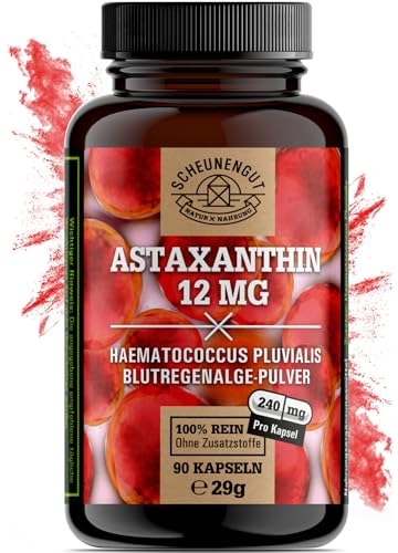 Astaxanthin -12mg- WICHTIG: Oxidationsfrei durch veresterte Struktur I Direktbezug aus Frankreich (keine China Ware) I Zertifiziertes Astaxanthin hochdosiert -90 Stk- SCHEUNENGUT®