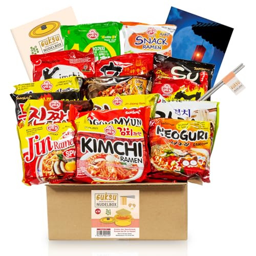 Guksu-Box mit koreanischen Ramen - 16 verschiedene Sorten, ausgewählter Mix aus vielseitigen Geschmacksrichtungen - Korea Buldak Instant-Nudeln Geschenkbox