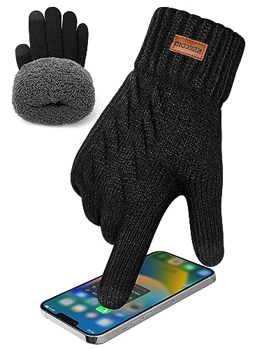 KEECOW Thermo Handschuhe Herren Winter Warm, Touchscreen Handschuhe Winddicht Atmungsaktiv Gefüttert for Outdoor Sports Fahrradfahren Laufen Wandern Skifahren Motorrad Camping(Schwarz)