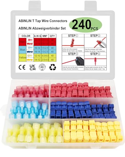 Abzweigverbinder Kfz 240 Stk - Stromdieb Kfz Kabelverbinder, 120 Stk T-Tap Abzweigverbinder + 120 Stk Flachstecker, Abzweigklemme für Schnelle Verbindungskabel