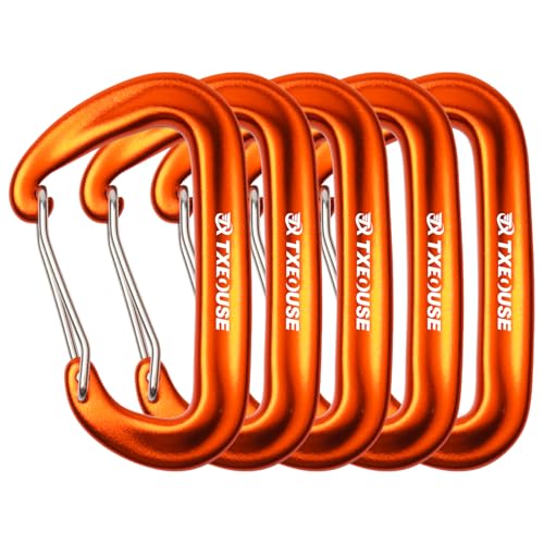 Schwerlast Alu Karabiner 5 Stücke Schlüsselanhänger Karabinerhaken 12KN (1200KG) Aluminium Groß Outdoor Carabiner Auswahl aus 5 Farben ideal im Alltag & Outdoor (Orange)