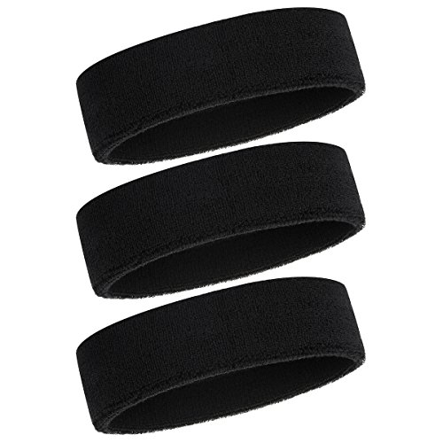 ONUPGO Schweißband Stirnband für Männer & Frauen - 3PCS Sports Stirnbänder Feuchtigkeitstransport Athletic Cotton Terry Cloth Schweißband Schweißabsorbierende Kopfband (Black 3)