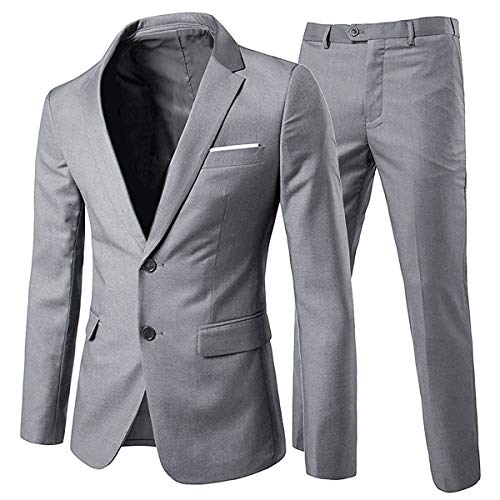 Allthemen Anzug Herren Anzug 2 Teilig Slim Fit Herrenanzug Hochzeit Anzüge Herren Modern Sakko für Business Hellgrau(2 Knöpfe) L