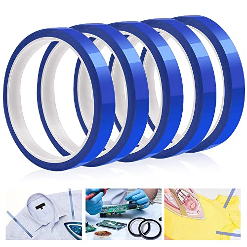 LYTIVAGEN 5 Rollen 10mmx33m Hitzebeständiges Klebeband Blaue Wärmebänder Hochtemperatur Klebeband Isolierbänder Elektriker Klebeband Sublimation Klebeband für Elektronik Leiterplatte Wärmeübertragung