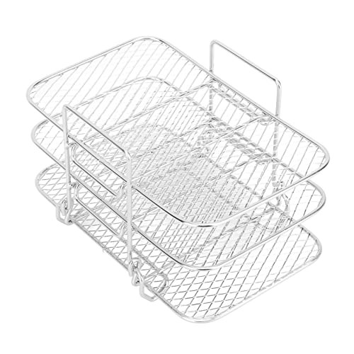 Serlium 3-lagiges Heißluftfritteusen-Gestell, quadratisches Luftfritteusen-Gestell, Dörrgerät-Gestell, Fritteusen-Gestell aus Edelstahl, stapelbarer Grillrost, 3-stufiges Backgestell für