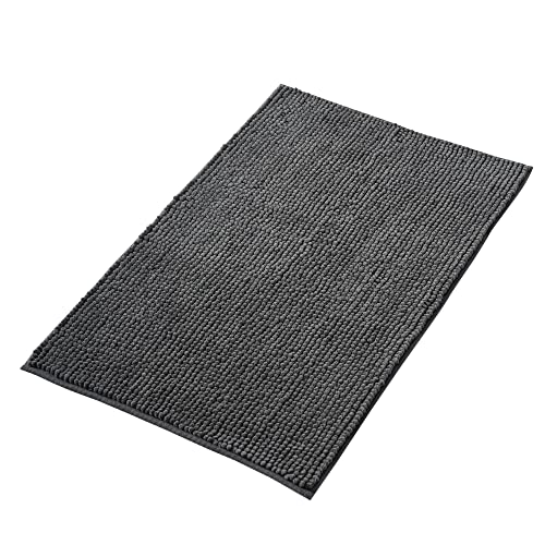 Decomira Badematte rutschfest | Als Badteppich Set kombinierbar | Badezimmer-Teppich Bad-Vorleger waschbar aus Chenille | Duschvorleger für Dusche, Badewannen, WC Deko | Dunkelgrau - 40x60 cm