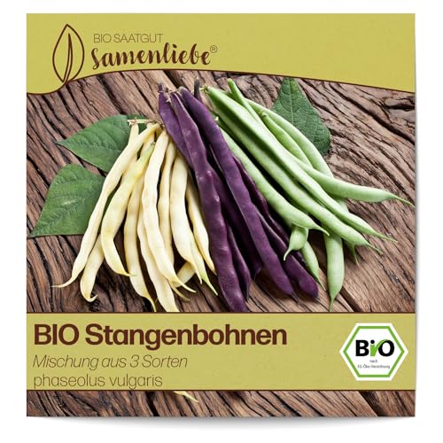 Samenliebe BIO Stangenbohnen Samen alte Sorte Mischung aus 3 Sorten Freilandbohnen Bohne 20 Samen samenfestes Gemüse Saatgut für Garten und Freiland BIO Gemüsesamen