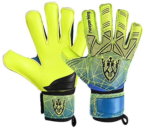 Keeperking Torwarthandschuhe Erwachsene Kinder Jugend mit und ohne Fingerschutz Fußballhandschuhe abnehmbar fingersave 4mm Unisex (9, Gelb- Abnehmbar FS)